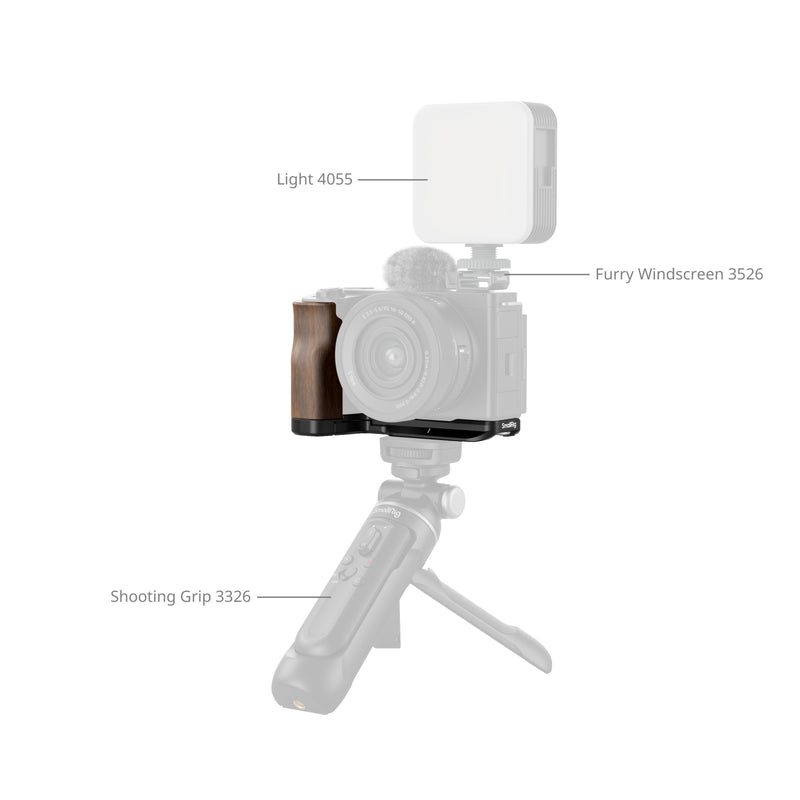 SmallRig L-Shape Mount Plate with Wooden Handle for Sony ZV-E10 II 4864