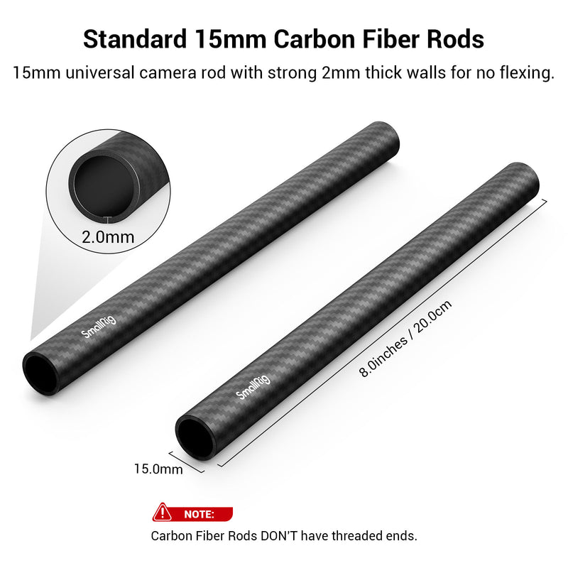 SmallRig 15mm Carbon Fiber Rod - 20cm 8inch (2pcs) 870